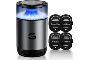 Geinself Smart Car Air Freshener Diffuser, Waterless Essential Oil Diffuser with 4 Modes, 4 Scent Refills, Auto On/Off, USB - C Rechargeable Wireless, Ambient Light for Home/Car Use (GS-5502-Grey)