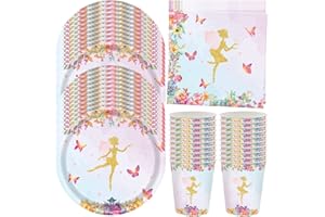HGSHUO Vaisselle Fée Vaisselle de Fête Anniversaire Décorations Fairy Assiettes Gobelets Serviettes Mariage Baby Shower Vaisselle Décorations de Fête 20 Invités