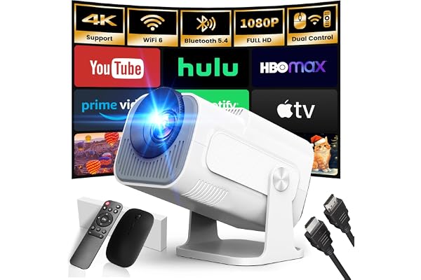 Proyector Portátil 2026 Upgraded 1920x1080P 4K Supote WiFi 6 Bluetooth 5.4 | App Integrada, Dual Control, 180° Rotation, Compatible con HDMI/TV Stick/USB/Laptop, Home Outdoor Videoproyector, Blanco