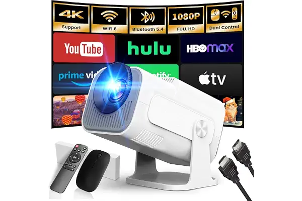 Proyector Portátil 2026 Upgraded 1920x1080P 4K Supote WiFi 6 Bluetooth 5.4 | App Integrada, Dual Control, 180° Rotation, Compatible con HDMI/TV Stick/USB/Laptop, Home Outdoor Videoproyector, Blanco