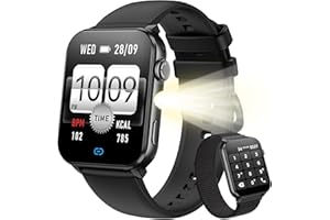 Blackview Montre Connectée Femme Homme, Torche Intégrée, Appel Bluetooth Podomètre Cardiofréquencemètre Oxymètre, Étanchéité IP68, Cycle Menstruel, Analyse du Sommeil, pour Android et iOS (Noire)