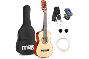 MAX SoloArt Junior 1/4 Beginner Acoustic Guitar Starter Kit, Natural Childrens Wooden Kids Instrument, Ideal Starter Set for Ages 4-8