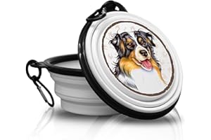 POWER GIFT Berger Australien - Gamelle Pliable et Portable en Silicone pour Chien avec Mousqueton pour Les déplacements, Pratique, légère et Unique.