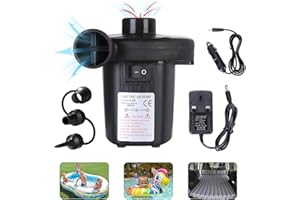 mebiusyhc Electric Air Pump,Portable Quick-Fill Air Pump with 3 Nozzles,110V AC/12V DC,Perfect Inflator/Deflator PumpsOutdoor Camping,Inflatable Cushions,Air Mattress Beds,Boats,Swimming Ring,Black