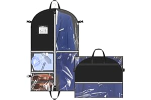 Hejo Porta Abiti da Viaggi Tasche Multiple,110×60 cm Custodie per Abiti con 5 Tasche Trasparenti,Copriabiti Antipolvere Pieghevoli,Impermeabile Borsa Porta Abiti da Viaggio per Abito Vestito(Nero)