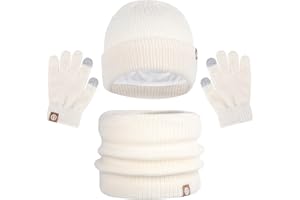 FADCAER Kinder Winter Mütze Schal Handschuhe 3 in 1 Jungen Mädchen Schal Fleece Strickmütze Handschuhe Touchscreen Schal Zubehör Winter für Outdoor-Sport für Kinder