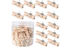 HXMJIED 100PCS Cork Board Pins, Push Pins With Wooden Clips, Wood-Color Cork Board Pins, Wooden Map Pins, Paper Pegs Clip Thumb Tacks, for Cork Notice Board, Bulletin Boards