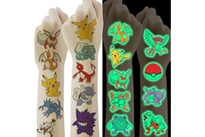 ‎SUNYOVIME Tattoo Kinder,12 Blätter Kindertattoos Hautfreundliche,leuchttattoos kinder Pocket Monster,Wasserdicht Tattoo Kinder Jungen Mädchen,Mitgebsel Kindergeburtstag Gastgeschenke Festival Party Deko