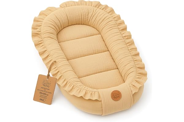 Cocon Mousseline pour Bébé - Nid doux respirant Nouveau-né portable et moelleux 50x90 cm - douillet chaleureux pour Lit Bebe Berceau Landau Poussette Voyage Beige