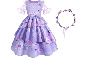 Gridamea Encanto Costume-Mirabel Dress Encanto Fancy Dress for Girls with Garland Headdress Outfit for Wedding/Party/Birthday/Hallween/Cosplay