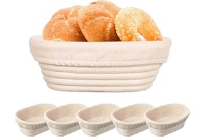 iFCOW Banneton - Cestini per lievitazione del pane da 15,2 cm, 6 ciotole ovali per lievitazione impasto, con fodera, in rattan naturale, per panettieri domestici