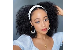 CUUYUN Perruque Bandeau Cheveux Humain Bouclé Kinky Curly Headband Wig Human Hair 14 Pouces Perruque Femme Naturelle Cheveux Humain Glueless None Lace Front Curly Wave Wig Noire Naturelle