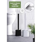 Set of 2 White And Black Color Silicone Toilet Brush Set Bendable Practical Silicone Wc Closet Brush