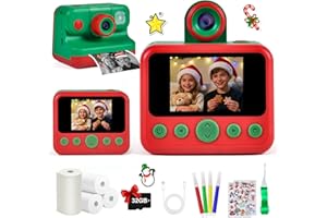 ELECOUTEK Kids Camera - 2.4'' Instant Camera for Kids with 4 Rolls Print Paper & 32GB Card, 30MP 1080P Kids Digital Cameras - Birthday Kids Toys Gifts for Girls Boys Aged 3-12 (Red & Green)