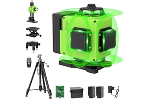 PONOSEU 【con Treppiede】Livella Laser Autolivellante 4 X 360°Verde, IP54 Antipolvere, Impermeabile, ±3° Livellamento Automatico, Per Costruzione e Appendere Quadri, Bluetooth, 2 * batterie, 30M