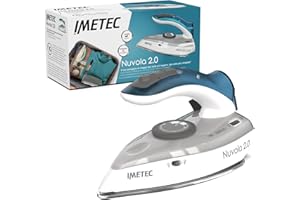 Imetec Nuvola 2.0 - Ferro da Stiro da Viaggio a Vapore - Piastra in Acciaio Inox - 1000 Watt - Compatto e leggero - Manico pieghevole - Custodia da Viaggio - Doppio Voltaggio - Colpo vapore 80 g