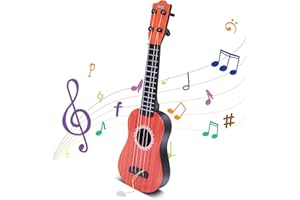 HENGI Gitarre für Kinder, 43cm Kindergitarre Musik Pädagogisches Spielzeug Für Anfänger Starter, Mini Gitarre mit 4 verstellbaren Saiten Weihnachten/Neujahr (Rotbraun)