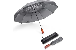 JIGUOOR Parapluie Pliant Bois, Petit Portable Parapluies Coupe-vent Tempete Parapluie Compact Parapluie Pour Hommes et Femmes Automatique Ouverture Pliable et Fermeture