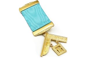THE MASONIC COLLECTION - Klejnot na piersi z przeszłości mistrzów - z niebieską wstążką i pozłacaną powłoką - idealne masońskie akcesorium na prezent dla masonów