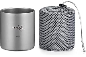 Tentock Doppia Parete Tazza in Titanio Portatile Tazza da Campeggio 350ml/450ml Leggero Resistente al Calore Tazza di Caffè Tazza da Tè con Custodia per Escursionismo, Picnic o Uso Quotidiano (350ml)