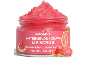 AMOADO Lip Scrub for Dark Lips – Exfoliating Lip Scrub with Watermelon & Guava for Smooth & Soft, Exfoliator & Moisturizer for Dry, Chapped Lips, Natural Lip Care, 35g