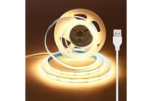 LUKTIX 2.5m USB COB LED Strip, 3000K 5V Warm White LED Strip Lights with Sticky Back, 8mm Wide, CRI 92+, Flexible LED Tape for Backlight, Ambient Lighting to TV, Mirror, Under Cabinet, Shelf