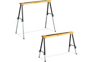 Relaxdays 2 Caballetes para Mesa y Trabajos de Bricolaje hasta 150 kg, Acero, Negro-Naranja, Altura regulable 64-91,5 cm