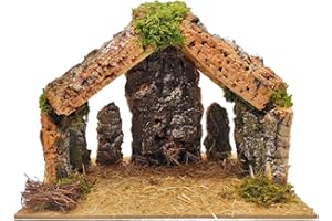 Acan Tradineur - Cueva/Portal de belén de Corcho, Pesebre con Techo Triangular y Musgo para Nacimiento, Figura de Navidad, Adorno, decoración Tradicional - 30 x 20 x 23 cm