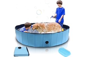 ‎VIGEVEE Vigevee Hundepool für Kleine Hunde 160x30cm Hundepool fur Große Hunde Hundebadewanne Planschbecken Hundepool Faltbar Blue Hunde Pool inkl. Badebürste & Reparaturset Dog Pool