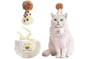 ROHOME Set di decorazioni per feste di compleanno con gatto, bandana e cappello da festa, graziose nappe, sciarpa e cappello di compleanno