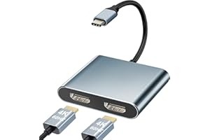 HXWLO USB C to HDMI Adapter - Dual HDMI Adapter for 2 Monitors, 4K@60HZ, USB C HDMI Adapter for MacBook Pro (2016-2023)/Laptop/HP/Dell/Surface/Lenovo/MacBook (Silver)