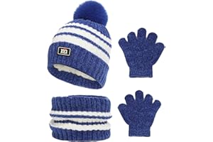 Waylipun Cappello Invernale per Bambini Guanti Sciarpa Set, Inverno in Cappello a Maglia Termica Sciarpa Guanti Set, per Bambini Ragazzi Ragazze, 3-8 Anni, Set di Accessori Invernali
