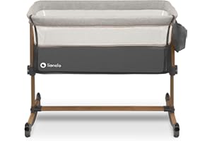 lionelo LEONIE culla e lettino da affiancare per neonato con materasso e funzione dondolo Regolazione in altezza a 5 livelli Opzione d’inclinazione Arioso co-sleeping portatile culla 2 ruote (Gray)