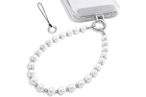 SURPHY Cordon Telephone Portable en Perlée, Bijoux de Telephone, Charm Telephone, Dragonne de Téléphone Portable Perlée pour Femmes Filles, Silver Pearl