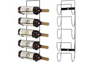 WRESS 5-Bottle Wall-Mounted Wine Rack – Metal Wine Shelf Cabinet, Cupboard, Countertop, Kitchen, Bar, Cellar– Hanging Black Metal Wine Holder for Champagne and Vintage Bottles