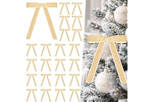 Miaikoe 24 Stück Samt Bögen für Weihnachtsbaum Rustikale Samt Weihnachtsornamente Rustikale Bögen für Tür Girande Kranz Geschenk Party Dekoration (Breite von 2,5 cm, Beige)