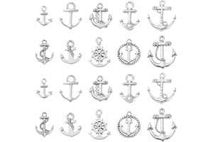 Ornazy 100 pcs 10 Styles Tibetan Nautical Anchor Charms Antique Sliver Rudder Charm Vintage Sailor Charms for Necklace Bracelet Jewellery Making