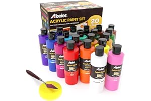 ABEIER Set di colori acrilici sfusi, 20 colori (250 ml), finitura opaca, pigmenti ricchi, vernici atossiche per pittura su tela, artigianato, legno ceramica, ideale per principianti e studenti