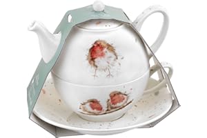 Portmeirion Home & Gifts Wrendale Tea for One with Saucer (Robins), Bone China, Multi Coloured, 16.5 x 16.5 x 15 cm