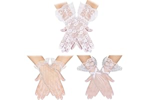 Yolev 3 Paar Handschuhe Spitze Elegante Kurze Netzhandschuhe Courtesy Sommerhandschuhe Handgelenklange Blumenhandschuhe Perfekt für Hochzeitsfeier Halloween Teeparty Abschlussball Abendhandschuhe