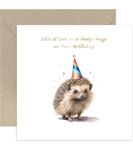 Hedgehog Biglietto Di Auguri Quadrato 145x145mm - Con Riccio - Carta Riciclata 350g/m² E Busta - 2