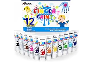 ABEIER Pintura de dedos lavable para niños, pinturas de dedos no tóxicas para niños pequeños, suministros de pintura artística, regalo para pintura a mano de bebé, 12 colores, 36 ml/tubo
