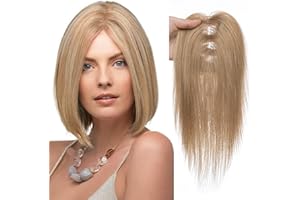 GULALUUK Human Hair Topper Hair Toppers for Women No Bangs Hair Piece Human Hair for Thinning Hair 3x4 Inch Swiss Bace Dark Blonde with Light Blonde (10inch, P10/16)