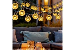LuJasi Outdoor Solar Fairy Lights, 12 m, 60 LED Fairy Lights, Outdoor Solar IP65 Waterproof, 8 Modes Crystal Balls, Solar Fairy Lights Outdoor for Balcony, Garden, Patio, Wedding, Party (Warm White)