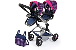Bayer Design 26254AA Landau Jumeaux pour poupée, Poussette, réglable, Pliable, Panier intégré, Sac, Compatible avec siège Auto EasyGo