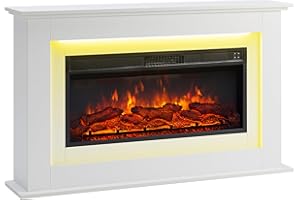 FlameKo Savannah Fireplace with 128cm/50" surround and Realistic Flame Effect Heater White Multiple Colours Available