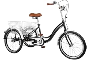ARBGO 20 Zoll Dreirad für Erwachsene, 3-Rad-Cruiser-Fahrrad, Dreirad-Fahrrad for Erwachsene, Bringen Sie großen Korb mit. Grüne Reise-Sightseeing-Tour-Werkzeuge