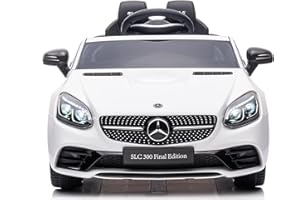 MONDIAL TOYS Macchina elettrica per Bambini Mercedes SLC 300 Final Edition Auto elettrica per bambini Ufficiale con Batteria 12v Telecomando 2.4 GHz Porte Apribili Mp3 Bianco
