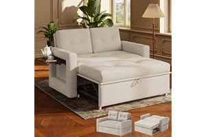 YOUDENOVA 3-i-1-bäddsoffa, fåtölj med loungefunktion, 2-sitssoffa för avkoppling med justerbart ryggstöd i 5 positioner, med bord och sidofickor, beige chenille