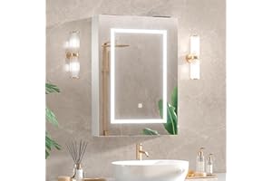 Mepplzian Led Bathroom Mirror Cabinets with Lights,Battery Operated Bathroom Cabinet with Mirror and Light,Illuminated Bathroom Cabinet with Storage,Mirrored Bathroom Cabinets Wall Mounted,600*750 cm